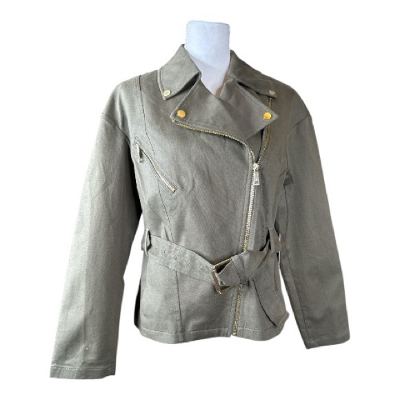 EXPRESS Khaki Green Belted Utility Jacket, Size M. - Picture 2 of 9